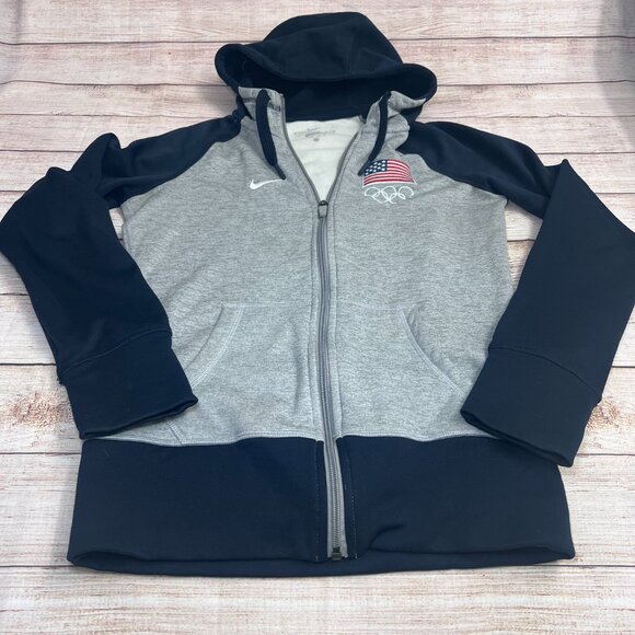Nike Therma-Fit Team USA Olympic Full Zip Hoodie Size XS Gray Navy Fleece Lined - Picture 9 of 11